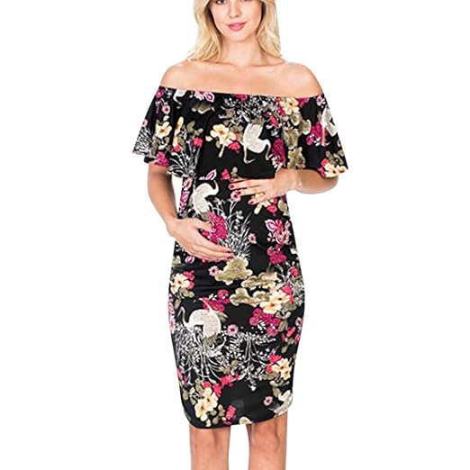 Women Baby Shower Dress Strapless Shoulder Mother Maternity Dresses