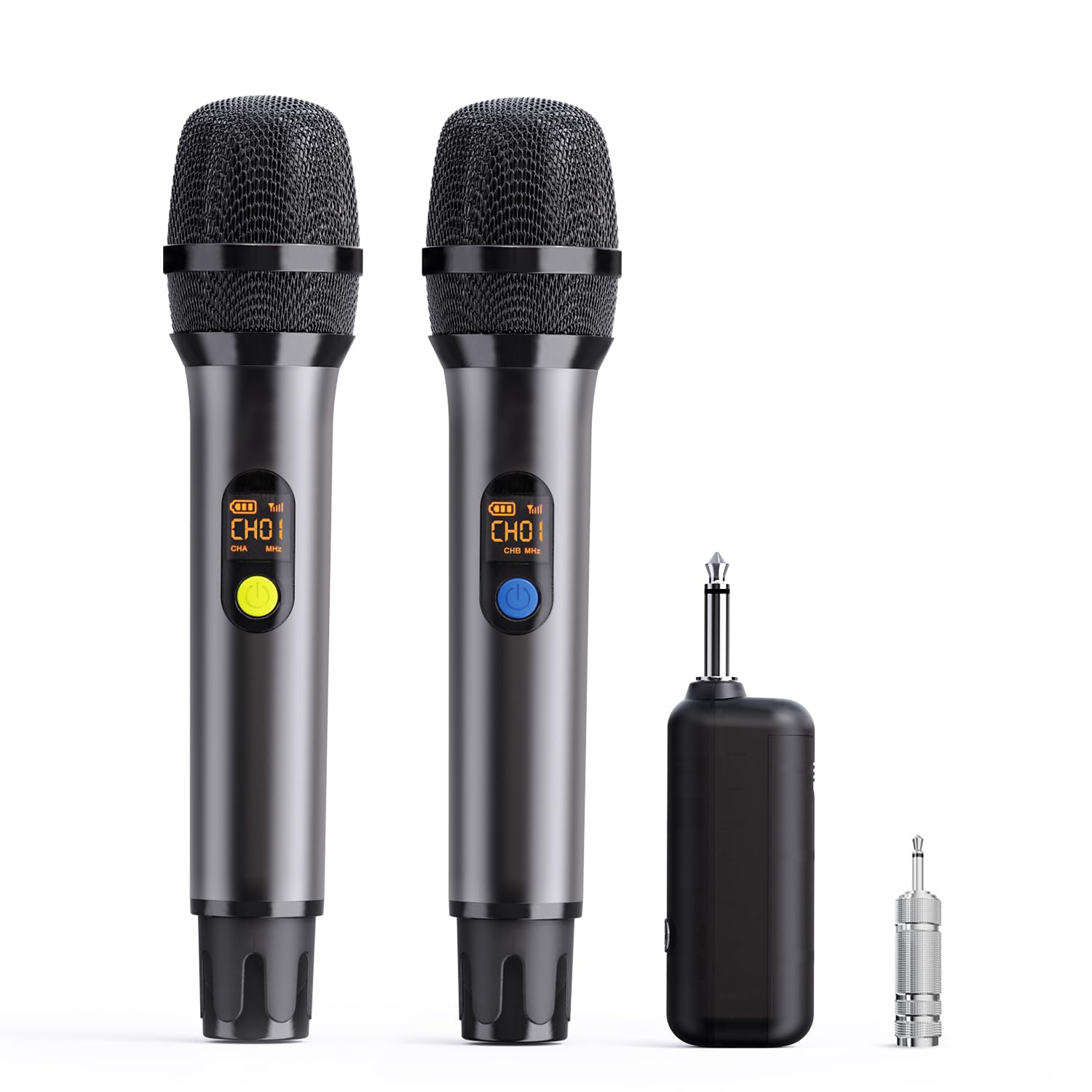 XIAOKOA ダイナミックマイク ワイヤレスマイク ハンズマイク カラオケマイク 無線マイク 2人用 UHF 30m安定伝送 Type-c充電式 ノイズ低減 ミュート機能 長時間使用 合金製 耐久性 3.5mm/6.35mm ハンドヘルドマイク ハンドマイク アンプ/スピーカー/拡声器/ミキサー対応【日本語説明書付き】 の商品画像