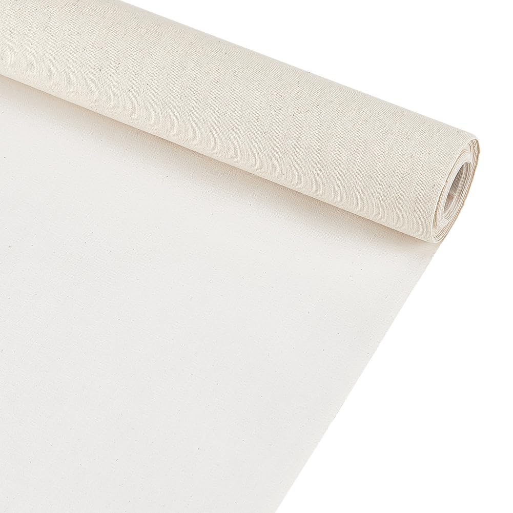 BENECREAT 5m x 38cm/5 Yards x 15 Inch Canvas Roll Linen, 27 Oz Four Primed Canvas Roll for Gesso, Art, Oil Painting, Backdrop Decoration, 0.3mm Thick