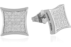 LuReen Gold Silver 11mm Square CZ Stud Earring of Mens Boy aretes para hombre