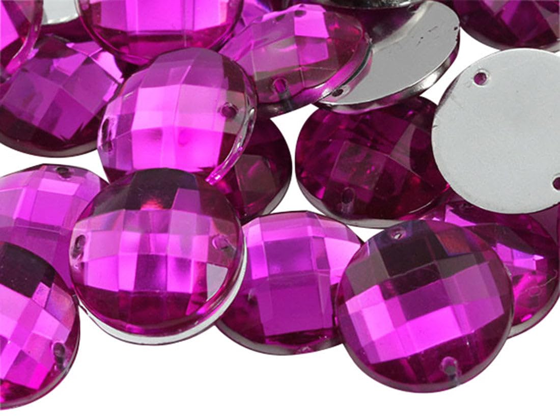 Allstarco 18mm Pink Fuchsia CH21 Flat Back Sew On Round Beads Acrylic Rhinestones Sewing Plastic Gems with Holes for Jewelry, Clothes, Garment Embelishments, Shoes, Cosplays, Crafts 30 Pieces