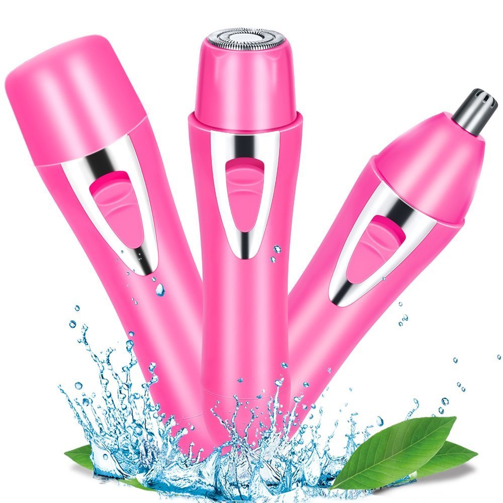 Fomatrade Women\'s Painless Hair Trimmer Remover,2 in 1 Portable Lady Hair Shaver Electric Waterproof for Nose/Bikini/Facial/Lip/Chin and Cheek Hair (Pink)