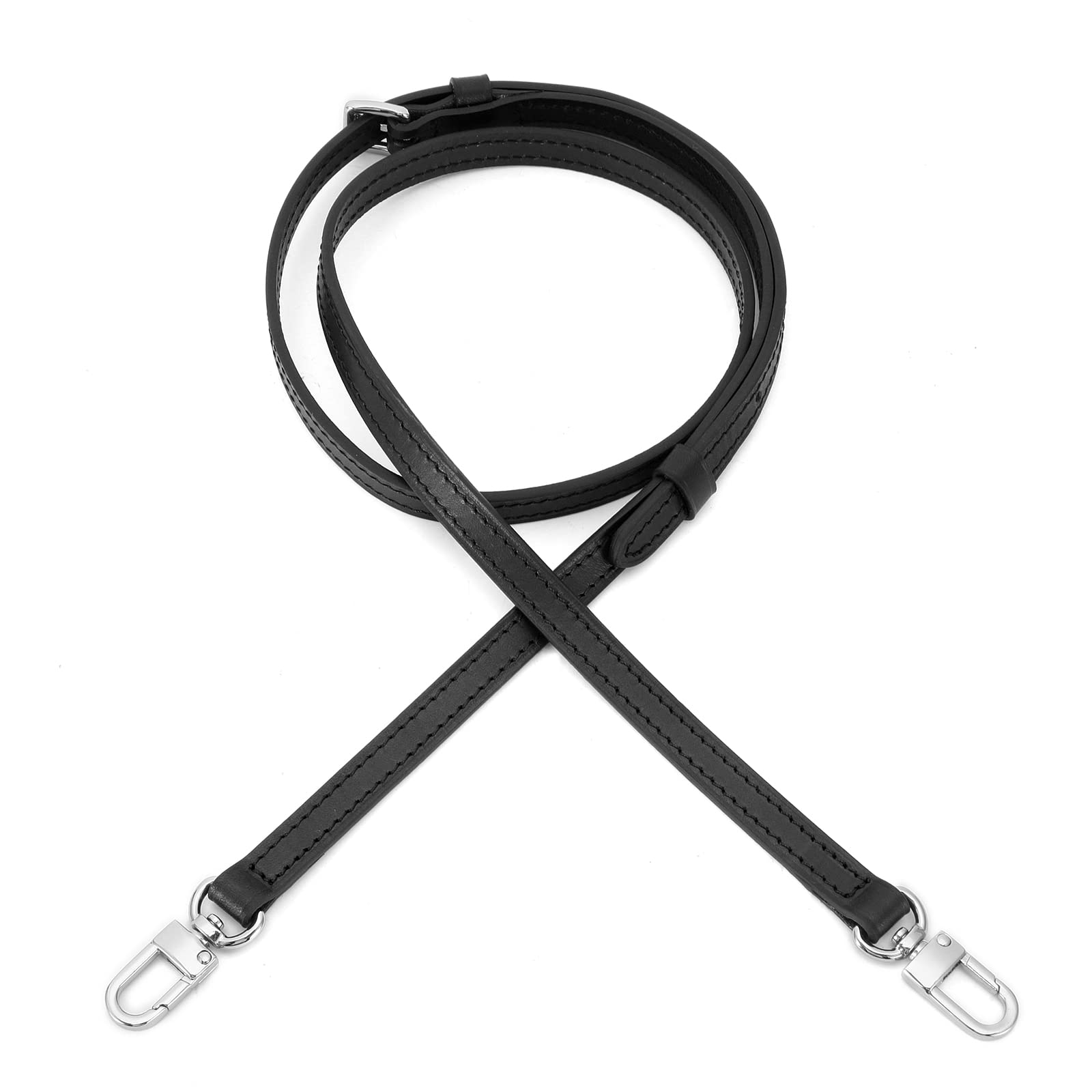 Senral Replacement Handbag Strap with Silver Hooks for Little Bag Crossbody Bag Briefcase Messenger Bag Shoulder Bag DIY Leather Purse Strap, Black 2s Width 1.2cm silver