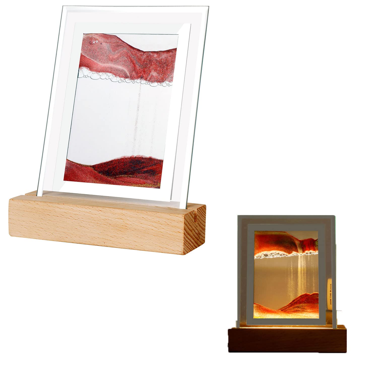 zalati Moving Sand Night Light 3D Sand Sea LED Light Sandscape Art Painting for Home and Office Decorations - Red