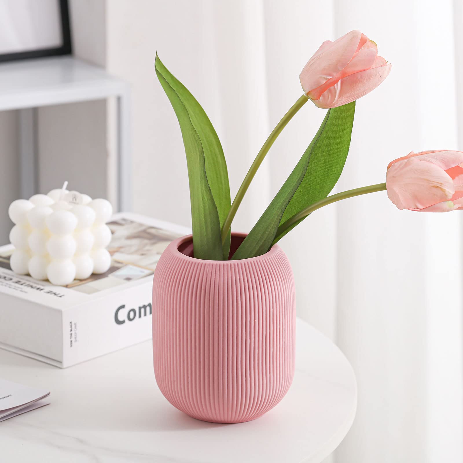 Ceramic Vase for Decor,Small Boho Vases Set for Home Decor,Modern Minimalist Farmhouse Decor,Decorative Bud Vases for Shelf Decor,Table, Bookshelf, Mantel and Entryway(Pink+Light Yellow+Orange) - Image 3