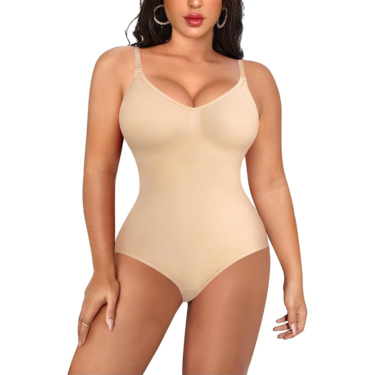 SHEKINI Body Moldeador De Encaje Para Mujer, Sin Varillas, Sin Relleno, Cuello En V, Camisola Moldeadora