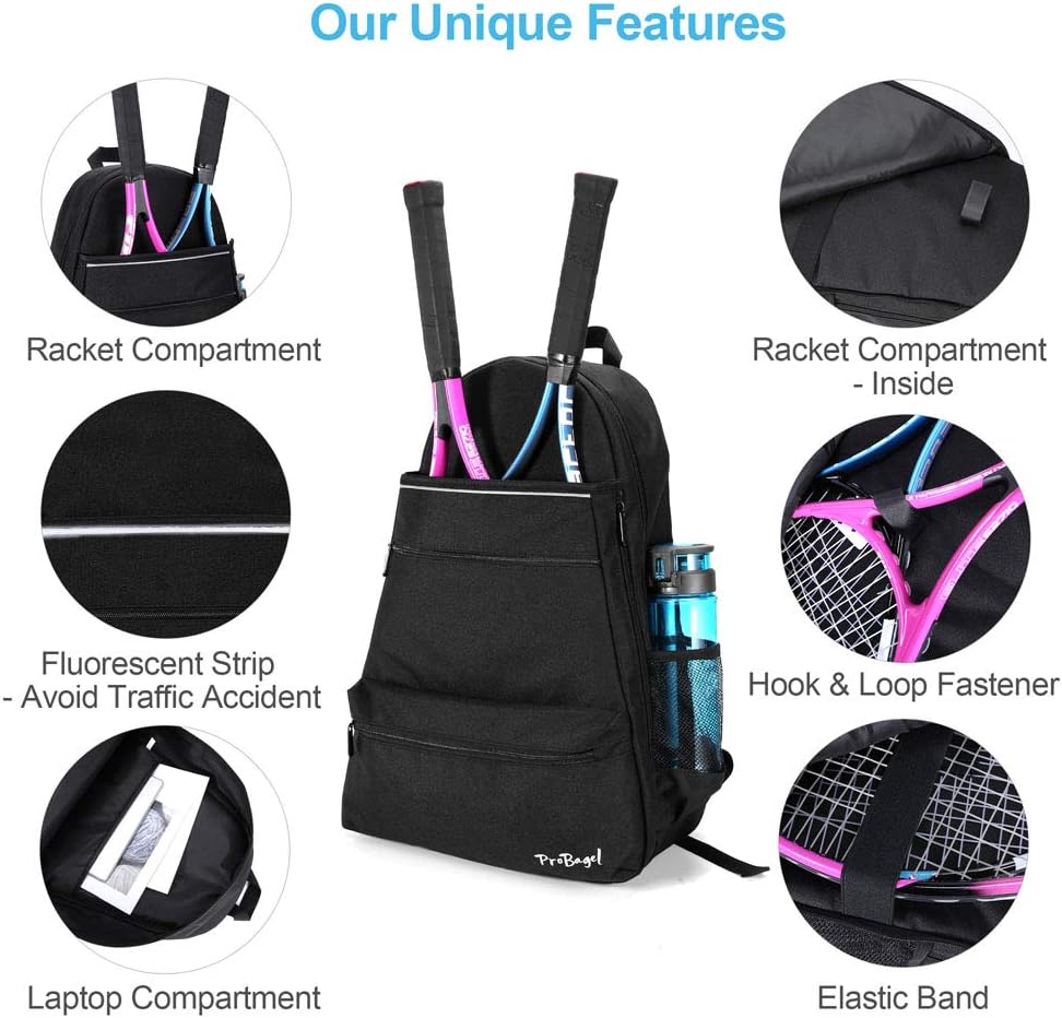 ProBagel Tennis Bag, Tennis Backpack for Women and Men with Upgraded Features to Hold 2 or 3 Tennis Rackets/Racquets, Waterproof Material, Multifunctional Sports Bag : Sports & Outdoors