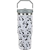 Heqianco Panda Gifts for Women 30 oz Panda Tumbler with Handle Coffee Cup Tumblers with Flip Straw and Top Handle Stainless Steel Coffee Mug 30oz