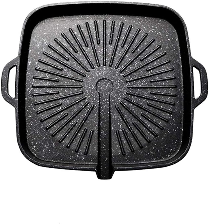 UCYG Baking tray induction cooker Korean, round square open flame gas general barbecue tray, fried Western steak teppanyaki home (Color : B, Size : Square)