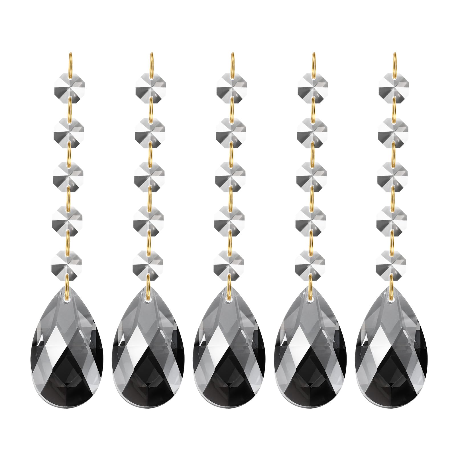 PATIKIL Teardrop Crystal Chandelier Pendants Beads, 5 Pack 135mm Length 38mm Chandelier Prisms Parts Ornaments Hanging Beads for DIY Arts Crafts Decoration, Electroplating Gray