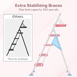BONTEC 4 Step Ladder with Wide Anti-Slip Pedals Pink 150kg Capacity view 6