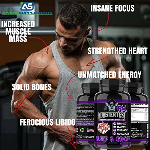 Angry Supplements Monster Test PM Testosterone Booster Plus Sleep Aid-Jack T-Levels All Natural, Made in USA, Powerful and Potent Ingredient, Boost Energy and Performance in Gym and Bedroom (1-Bottle)