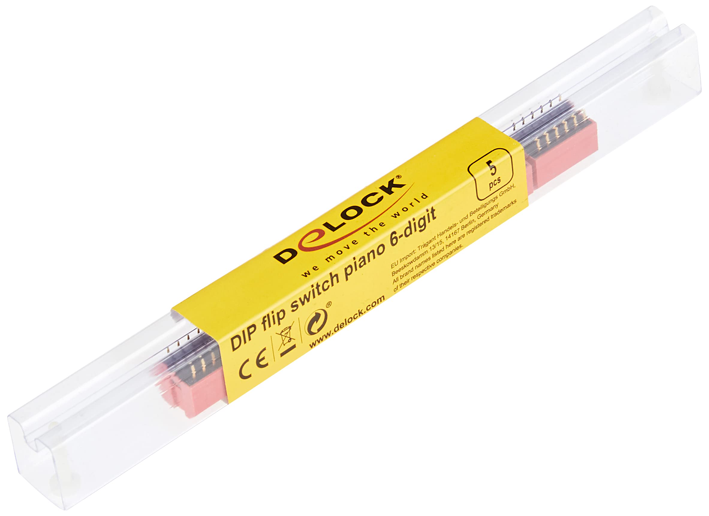 DeLock DIP Toggle Switch Piano 6 Digit 2.54 mm Grid Mass THT Vertical Red 5 Pieces