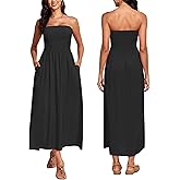 Capuffy Women's Strapless Boho Beach Dress Sleeveless Tube 2025 Summer A Line Sundress with Pockets Flowy Swing Maxi Dress 33