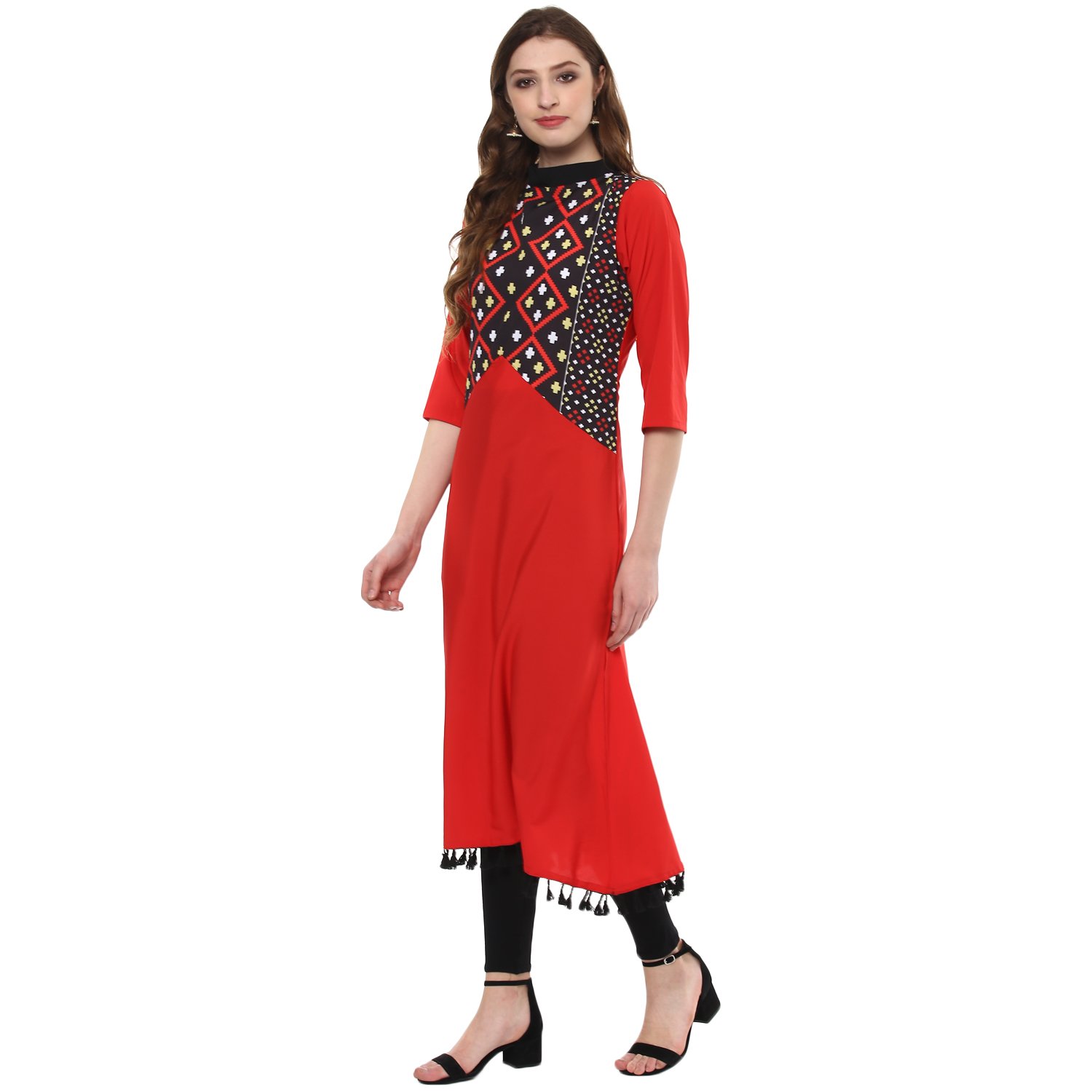ziyaa women's multi digital with tassels aline crepe kurta