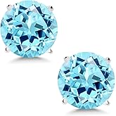 Gem Stone King 1.64 Ct Round 6mm Blue Apatite 14K White Gold Stud Earrings For Women Men