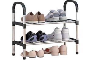 BUDOME Shoe Rack for Closet, 2-Tier Slim Shoe Organizer, Small Shoe Racks for Entryway with Metal Frame, Space Saving Shoe St