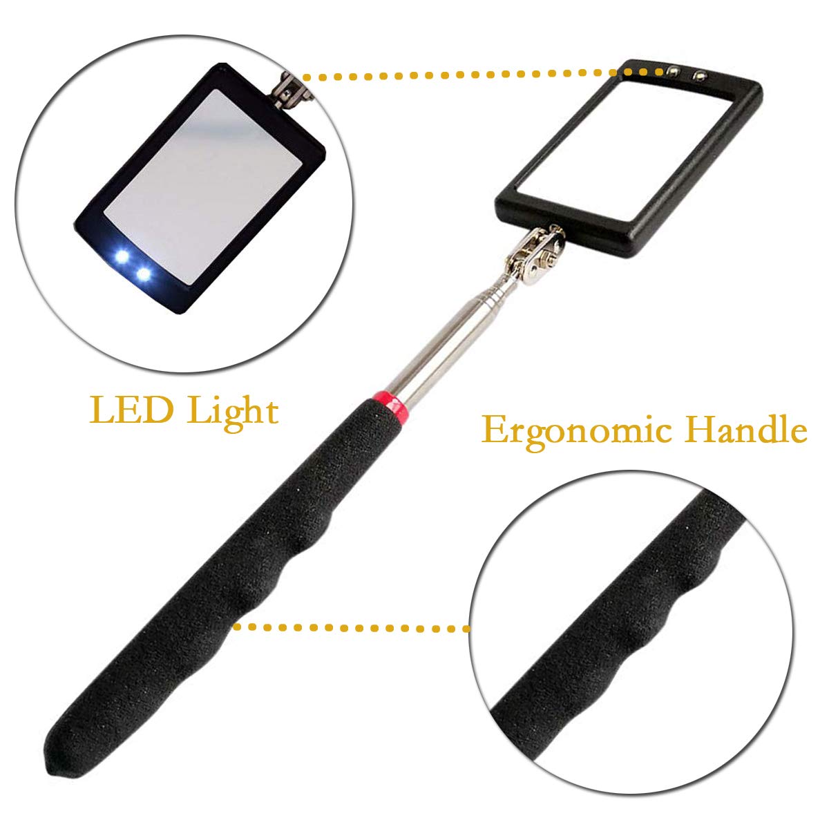 Telescoping Lighted Inspection Mirror, Telescoping LED Lighted Flexible