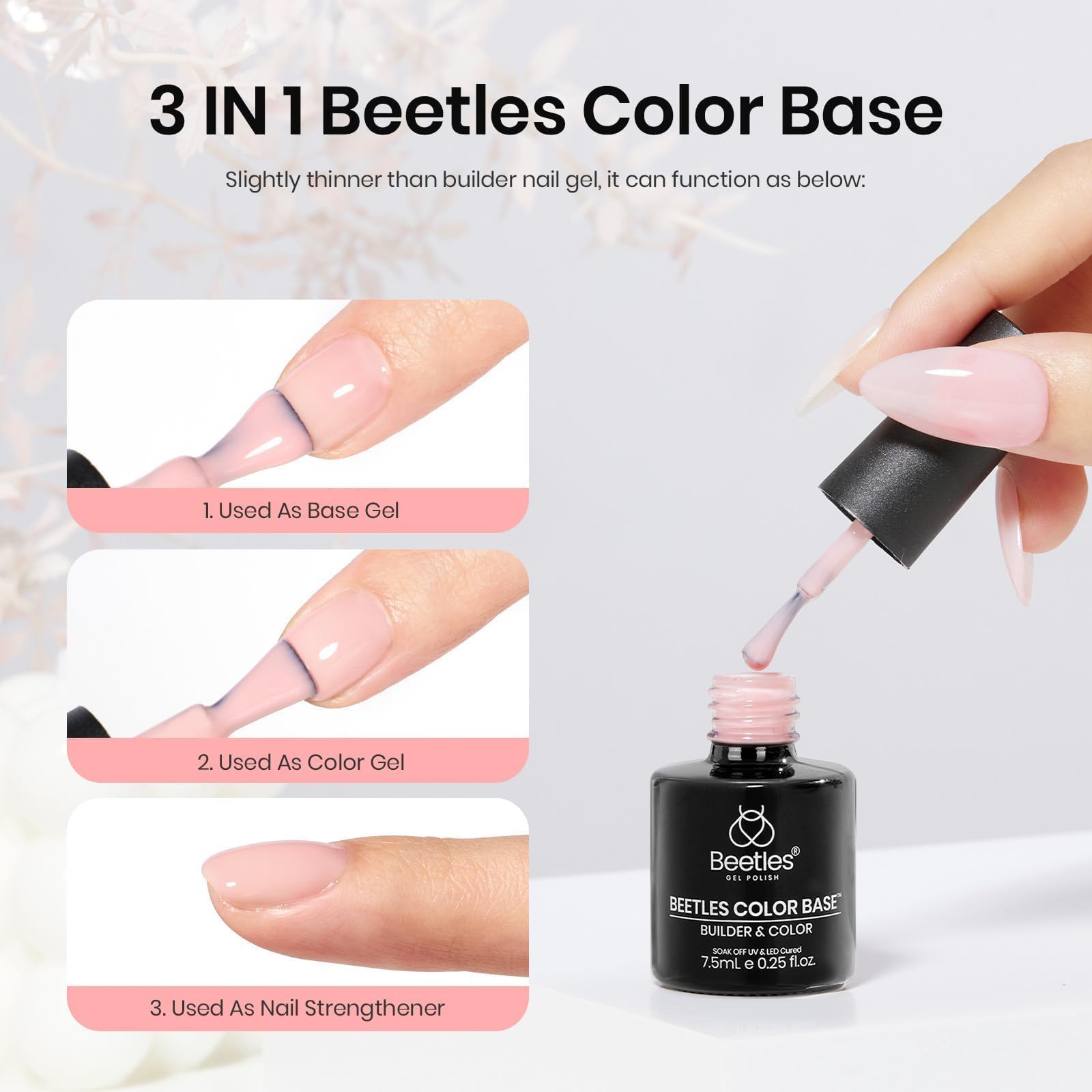 Beetles Base Color Gel Nail Polish, 6 Colors Nude Gel Polish Pink Peach Nail Polish Neutral Sheer French Tips Base Colors for Nails Rubber Base Soak Off Nail Art Design Gifts for Women - Image 3