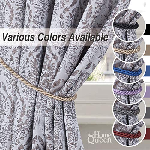 Home Queen Rope Tie Backs for Window Curtain with 4 Hooks, Hand Knitting Buckle Cord Drapery Holdbacks, 4 Pieces, Taupe - Thumbnail 5