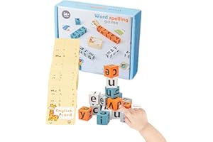 Word Spelling Games, 20 Wooden Alphabet Blocks with 54 Flash Cards, 14x12cm, Matching Letter Game for Kids, Preschool Learnin