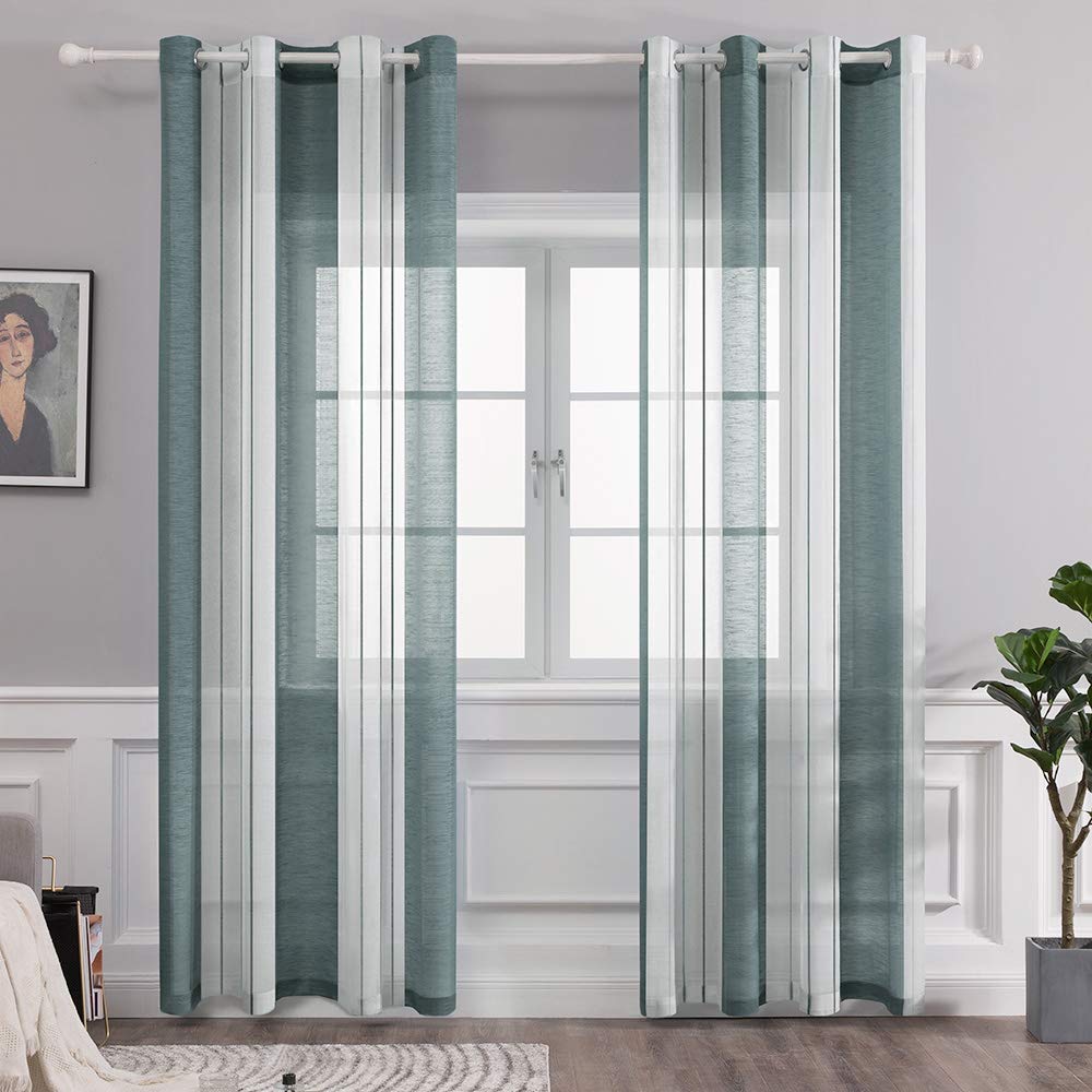 MIULEE Voile Curtains Classic Striped Curtain Translucent Soft Elegant Modern Light Filtering Transparent Eyelet Top Window Curtain Polyester for Bedroom Living Room 2 Panels 55"Wx88"L 140x225cm Green