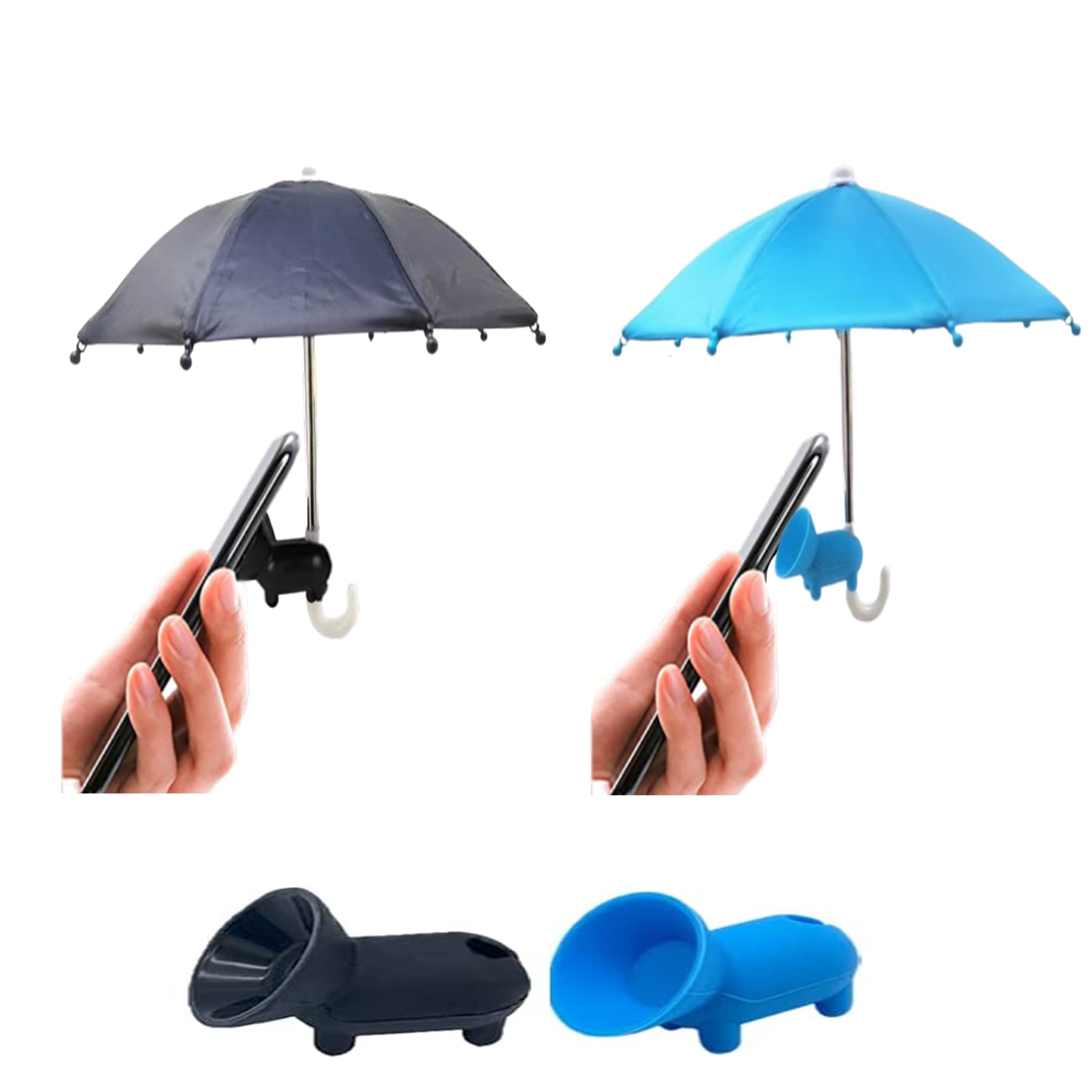 CxStarLiCU Phone Umbrella for Sun Shade, Suction Cup Stand,Outdoor Anti-Glare Cell Phone Cute Sun shade Holder,Car Phone Navigation Sun Shade Umbrella(2pcs Black+blue)
