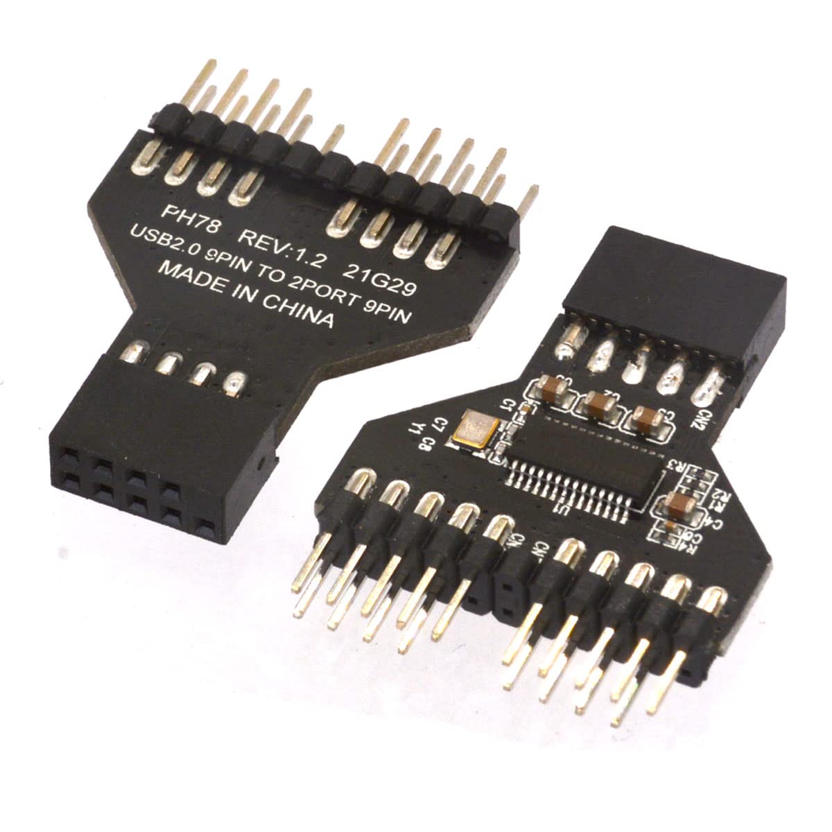 HTGuoji Motherboard 9pin USB 2.0 Header Male 1 to 2 Female Extension HUB Connector Adapter Port Multilier, Capable of Converting One Motherboard 9Pin USB 2.0 Connector to Two
