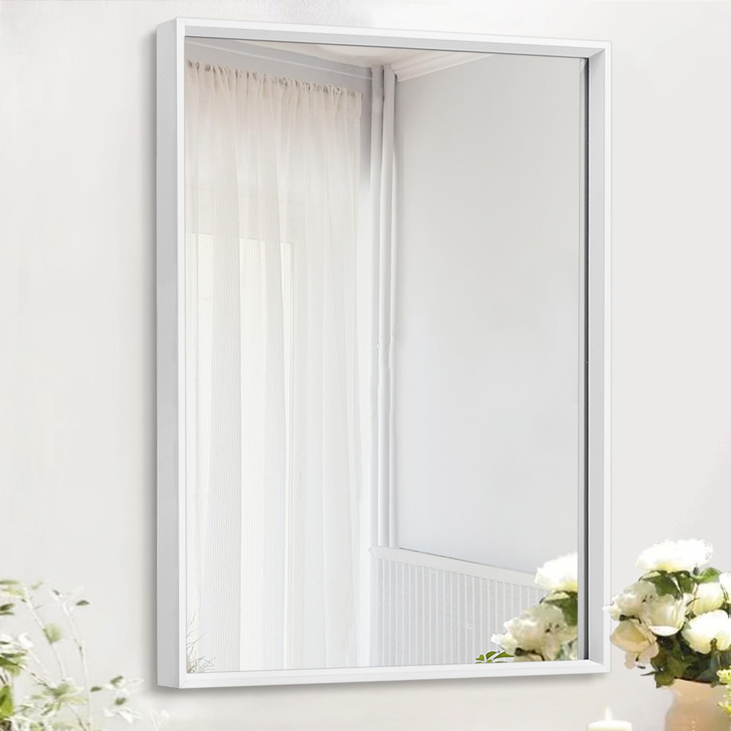 AAZZKANG Mirrors for Wall Rectangular Metal Framed Mirror Farmhouse Bathroom Bedroom Hanging Mirror Wall Decor White Small