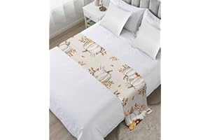 ZFUNCING Thanksgiving Pumpkin Fall Maple Leaf Watercolor Bed Runners for Bedroom Hotel,Decorative Bedding Scarf Retro Linen Bed End Blanket Bedding Runner Scarves for Queen Size Beds,94x20in