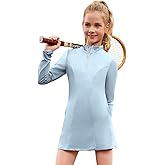 Perfashion Girls Tennis Dress 1/4 Zip Golf Outfit Built-in Bra & Shorts Pickleball Athletic Dress Workout Pockets 4-13Y