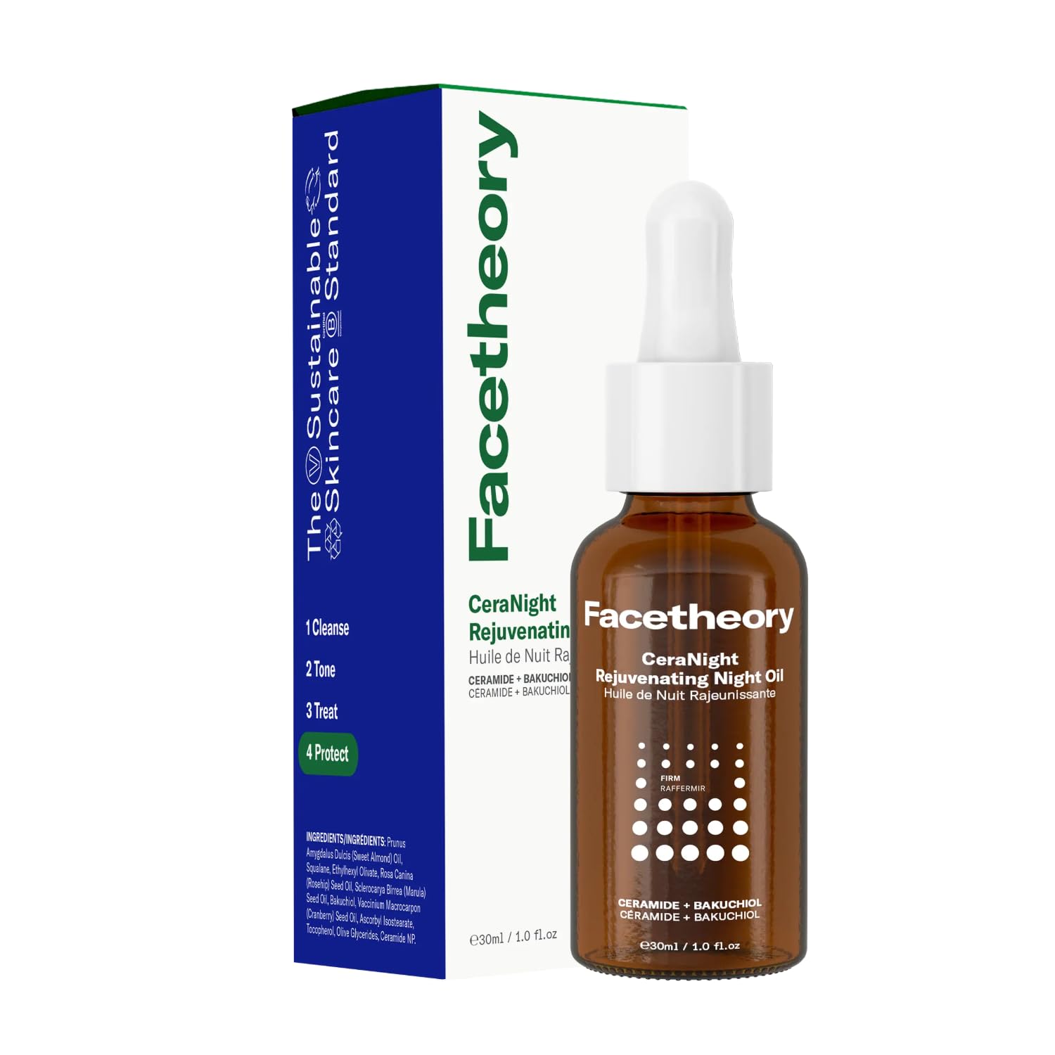 facetheory CeraNight Rejuvenating Night Oil - Ceramides & Bakuchiol - Retinol Alternative Oil for Anti-Aging, Reduce Fine Lines & Wrinkles (30 ml)
