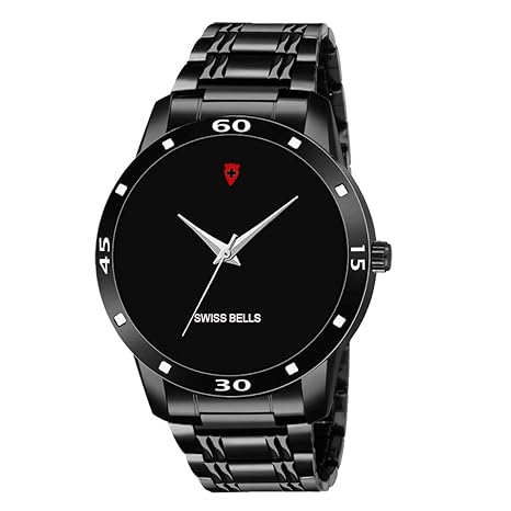 Svviss Bells TA-817 Watch for Men - Luxury Sports Casual Quartz Analog Stainless Steel Band Black Color Mens Wristwatch