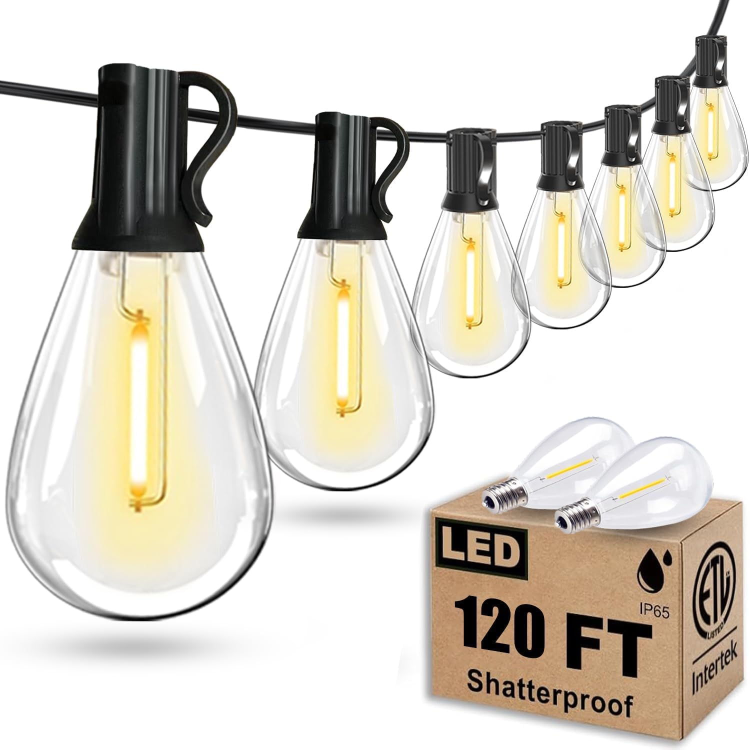 Photo 1 of REEMEER 120FT Outdoor String Lights, Ultra Long Waterproof 30+2 Shatterproof Bulbs Led Outside Patio Lights for Porch Deck Garden Backyard Balcony Wedding Party Decor