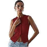 Women’s Button Down Tank Tops Ribbed Summer Vest Button Up Open Front Sleeveless Slim Fit Crop Going Out Tops