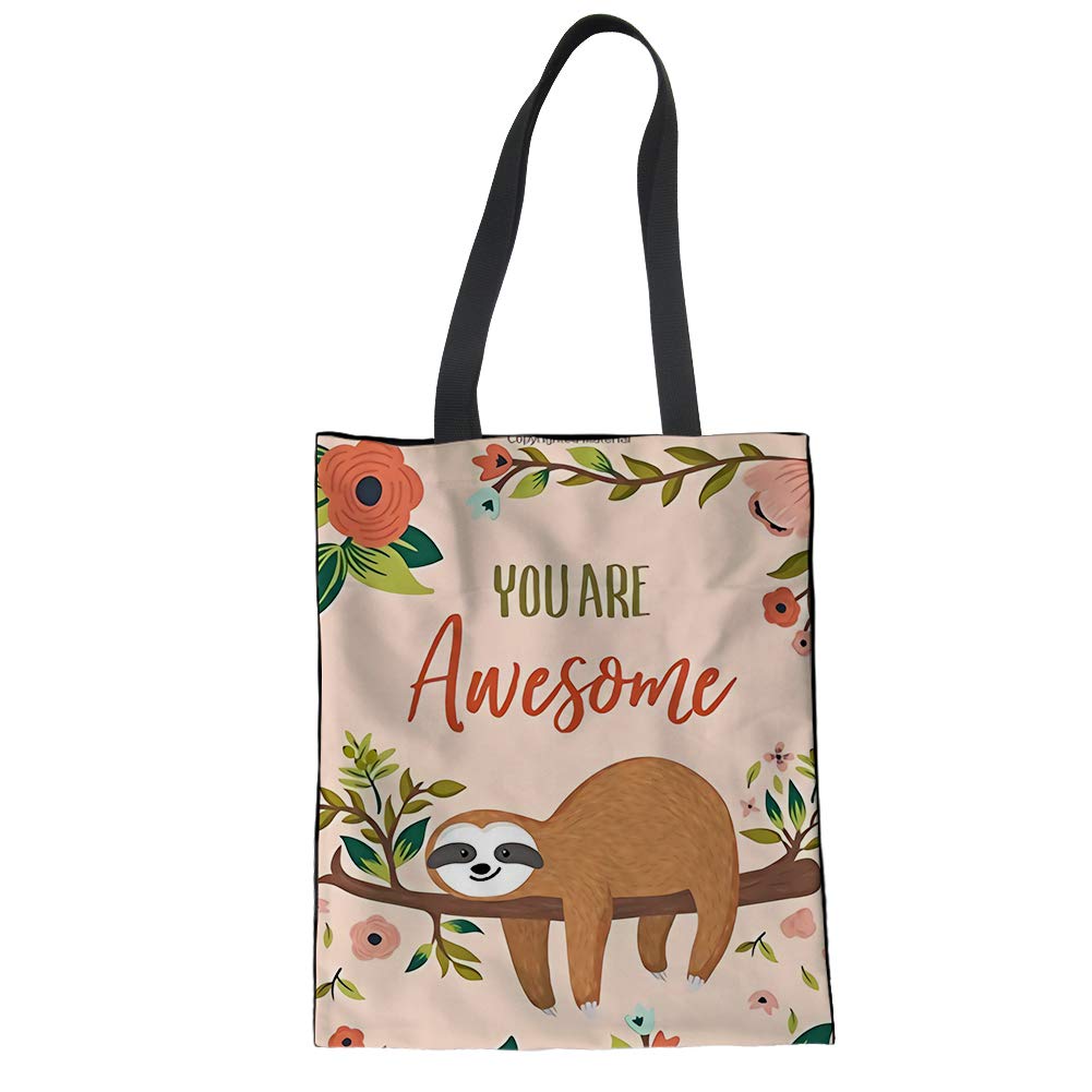 SEANATIVE Reusable Casual Canvas Handbags Cartoon Animal Sloth Messenger Bag Tote Single Shoulder Shopping Bags,Pink