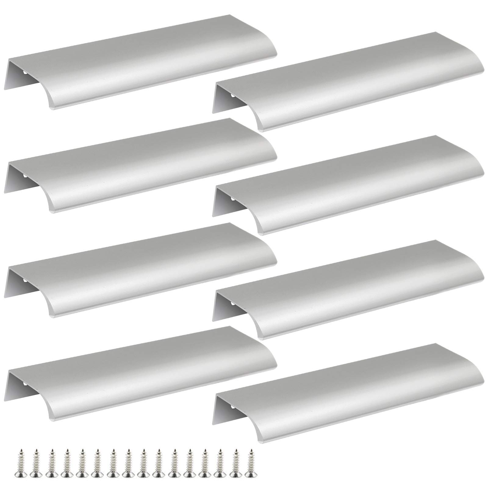 Qjaiune Back Mount Finger Edge Pull 150mm/5.9", Aluminum Hidden Handle Concealed Tab Pulls for Home Kitchen Living Room Door Drawer Cabinet (8Pcs, Silver)