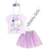 imagikids Birthday Girl Outfit - T-Shirt, Tulle Tutu Skirt, Headband & Satin Sash Set Toddler to Big Kid Sizes (2T - 10-12)