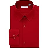 FAHIZO Men's Dress Shirt Regular Fit Soild Business Formal Long Sleeve Button Up Stretch Shirts, Bright Red, 14.5 Neck 32"-33" Sleeve,S