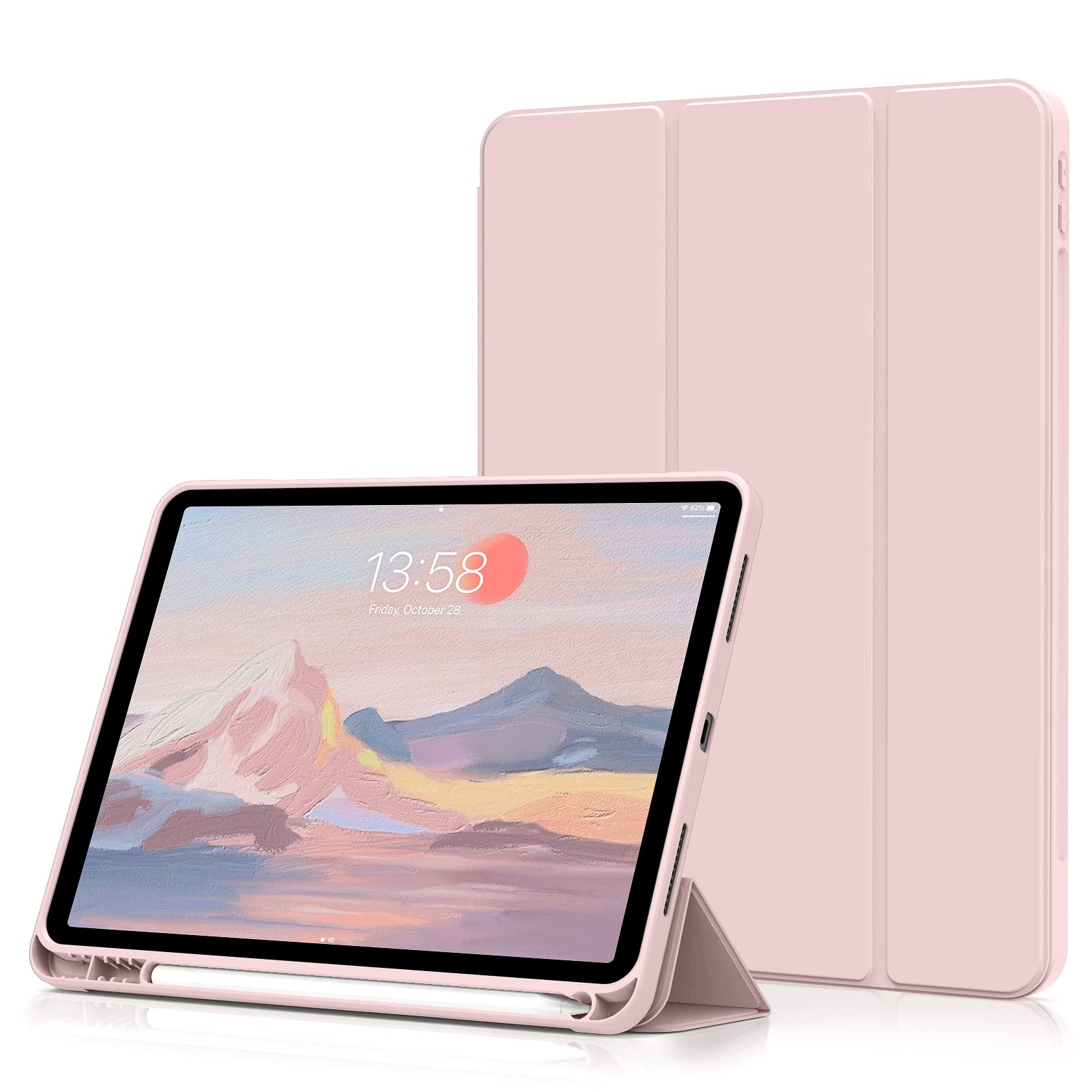 aoub Case for iPad Air 11-Inch M4(2026)/M3(2025)/M2(2024) 8/7/6 Gen, Case with Holder for iPad Air 5th/4th Generation (2022/2020) 10.9 inch, Supports Pencil Charging, Auto Sleep/Wake,Pink