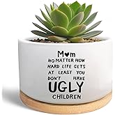 MBRUH Funny Gardening Gifts for Mom from Son Daughter, Ceramic Succulent Plant Pot, Flower Cactus Planter, Birthday Gifts for