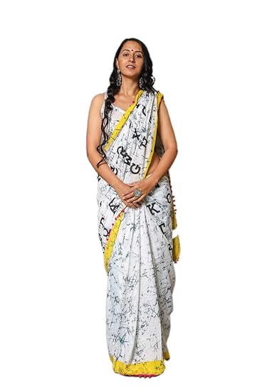 White Cotton Hand Block Printed Saree