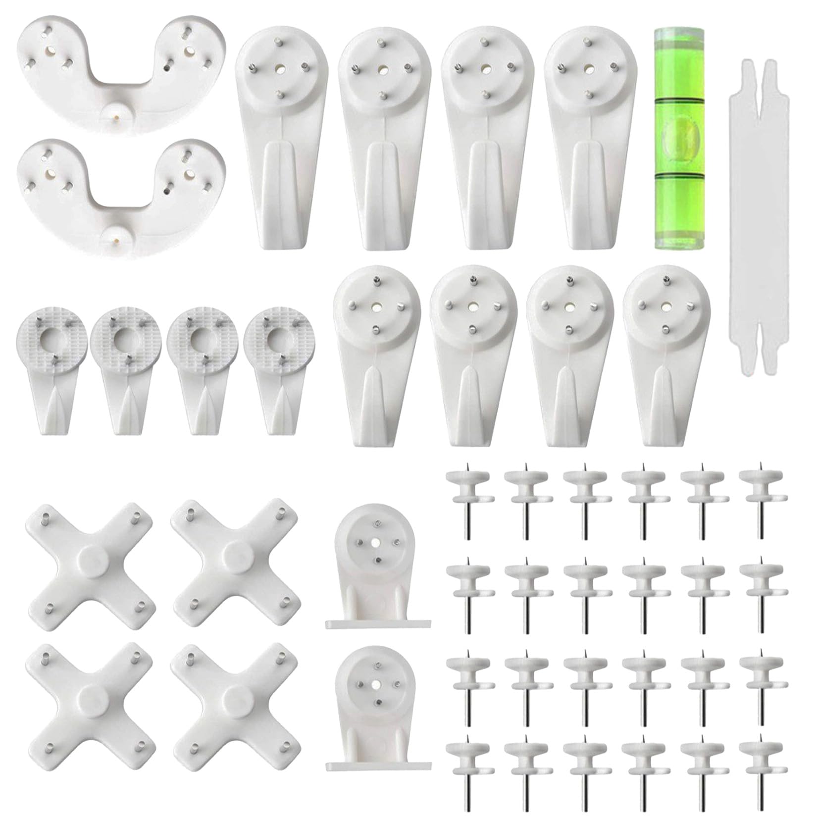 Ewwtrey 62pcs Non-Trace Wall Hooks for Hard Wall & Plasterboard, Hanging Kit, Hardwall Hooks for Picture Frame Fixing