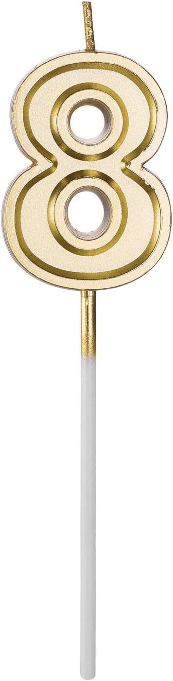 Belleone Gold Glitter Happy Birthday Cake Candle Numbers Decoration - Number Candles 3D Design Cake Topper Decoration for Kids Adults Party Wedding (Gold Number 8)