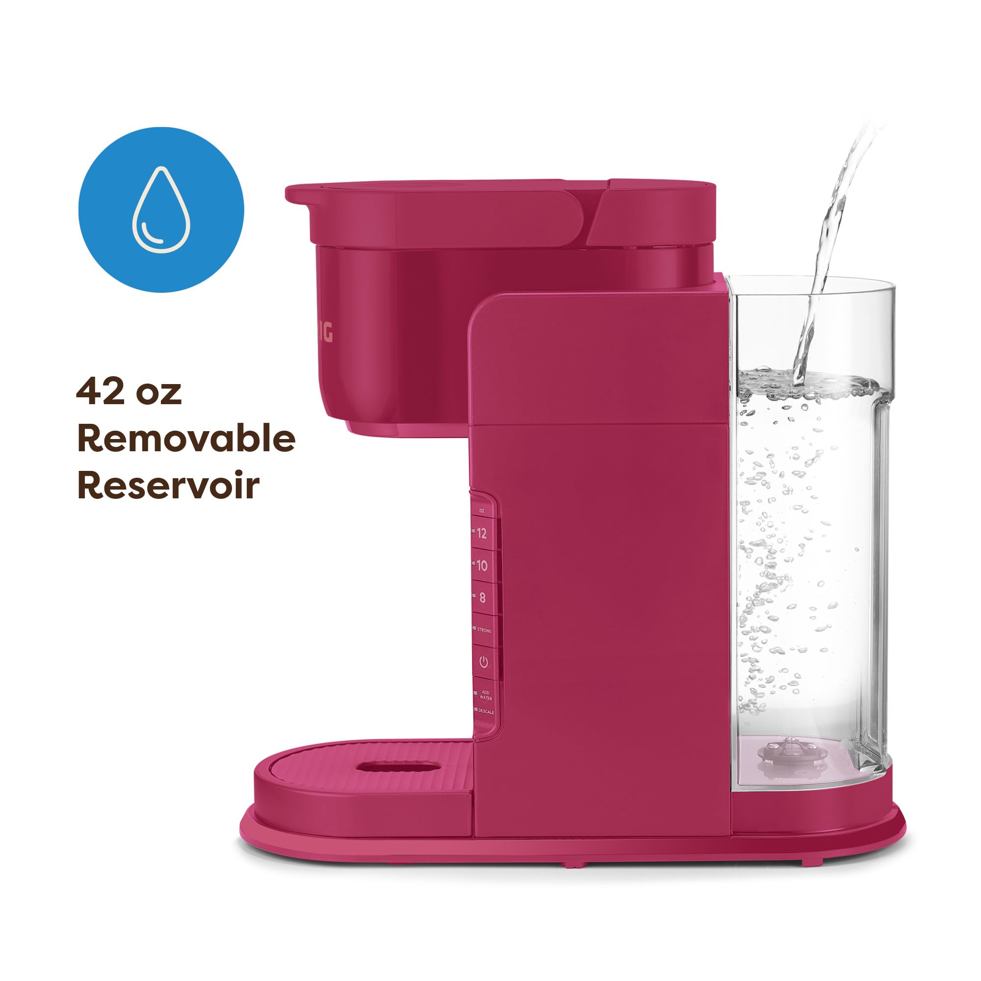 Keurig K-Express Cafetera de cápsulas K-Cup de una sola porción, 3 tamaños de preparación, función de botón fuerte, depósito extraíble de 42 oz, color baya navideña