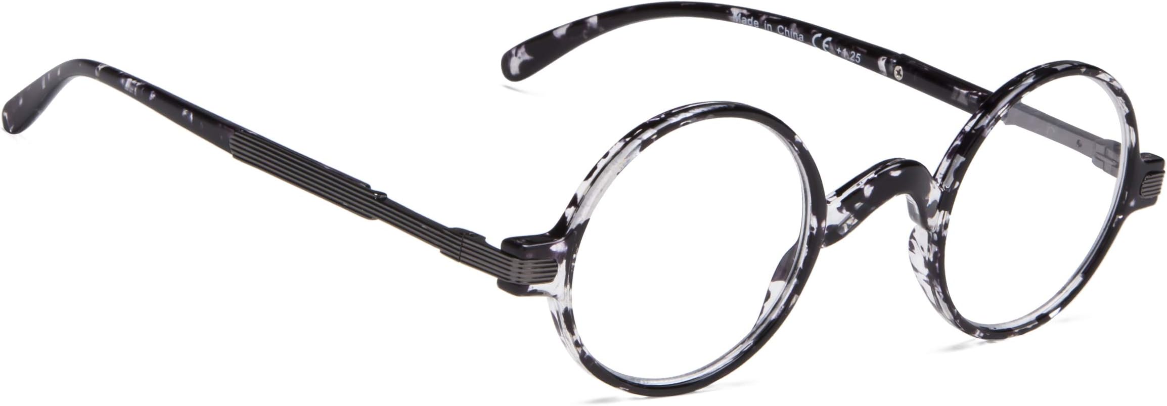 Vintage Round Reading Glasses Professor Readers (Black-white Tortoise, 1.00)