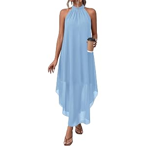 PRETTYGARDEN Women's Summer Wedding Guest Halter Maxi Dresses | Long Flowy Asymmetrical Sundress, Elegant Evening Dinner Part