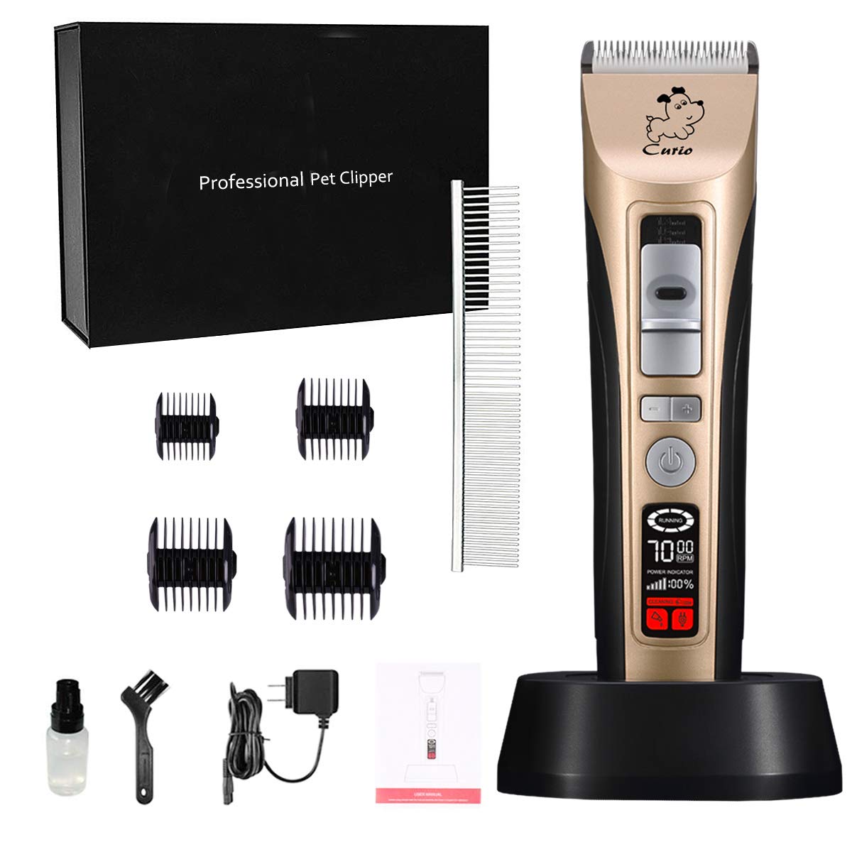 Cyrico 5-Speed Heavy Duty Professional Pet Grooming Clippers for Thick Coats, Dogs, Cats & More with Intelligent LCD Reminder