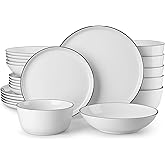MALACASA 24-Piece Dinnerware Set for 6, White Black-Rim Porcelain Dishes | High-Fired Porcelain, Chip Resistant, Includes Dinner Plates, Salad Plates, Pasta and Cereal Bowls