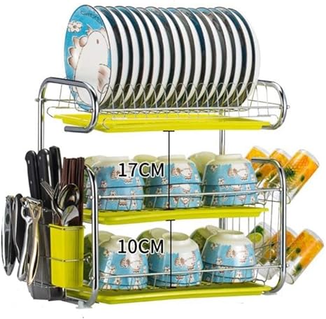 Amazon 3段ステンレス キッチン食器棚 水切りラック キッチン収納 かご 食器乾燥ラック シンク上食器棚 まな板 茶碗収納 水切りかご お皿水切りラック シンク上水切りラック カウンター上水切りトレー付き 水切りラック オンライン通販